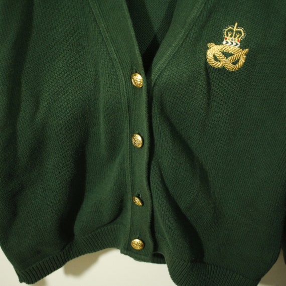 Vintage Green Cardigan with Military Emblem Emera… - image 2