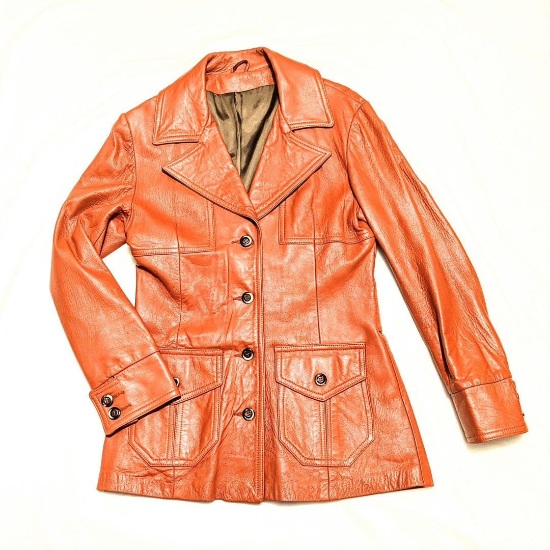 Size 3XL Orange Leather Biker Jacket for Men | Leather