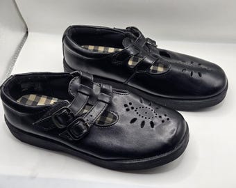 Smartfit Girls Black Leather Double Strap Mary Jane School Uniform Shoes Size 4