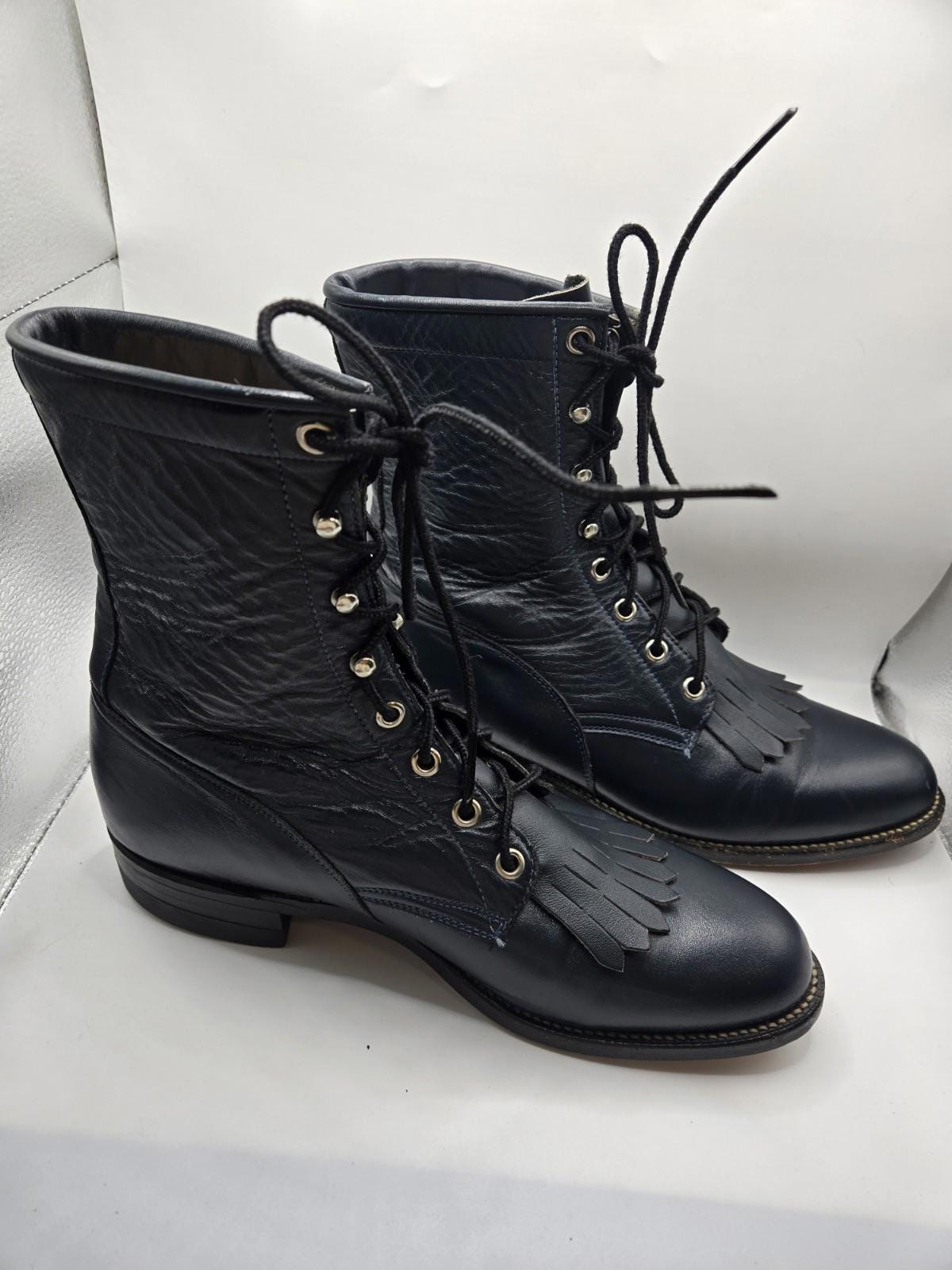 JUSTIN 506 Combat Boots Kiltie Roper Vintage Black Leather Lace Up Men\'s Sz 6.5B Justin Kiltie Boots - Etsy main image 3