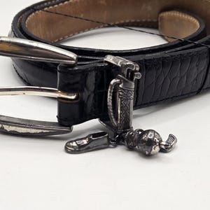 BRIGHTON Golf Charms Croc Leather Black Belt Ladies SZ 30 1" Wide C3003 image 1