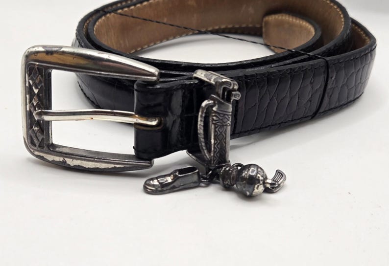 BRIGHTON Golf Charms Croc Leather Black Belt Ladies SZ 30 1" Wide C3003 image 1