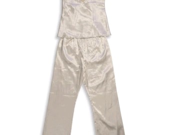 Vintage Oscar de la Renta Pink Label Satin Camisole Pajama Set Ivory L