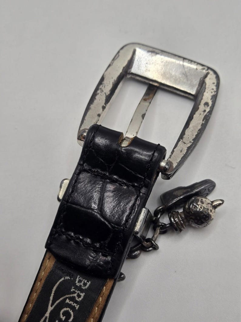 BRIGHTON Golf Charms Croc Leather Black Belt Ladies SZ 30 1" Wide C3003 image 6