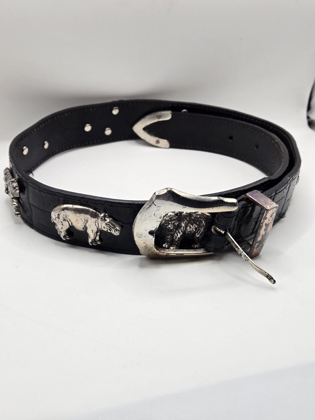 Vtg Brighton Honest 1992 Leather Black Belt Animals Solid Brass Size 28 Honest Belt - Etsy main image 2