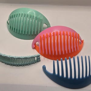 2 Vtg GOODY Tzers Cincher Clips hair Banana comb Ponytail Turquoise Orange 1980s Vintage goody tzer hair - Gem main image 4