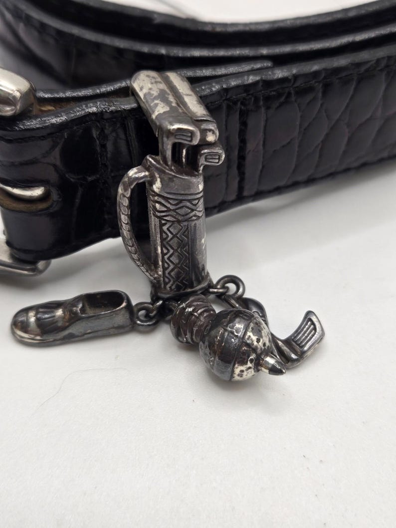 BRIGHTON Golf Charms Croc Leather Black Belt Ladies SZ 30 1" Wide C3003 image 4