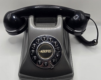 Metropolis Vintage Style Desk Phone Push Button Superman Black Silver Conair