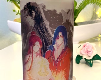 16oz Glass Tumbler / Anime / Manga / Kawaii / Cute / Glass Cup with Lid / Reusable Straw