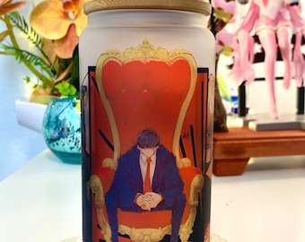 16oz Glass Tumbler / Anime / Manga / Kawaii / Cute / Glass Cup with Lid / Reusable Plastic Straw
