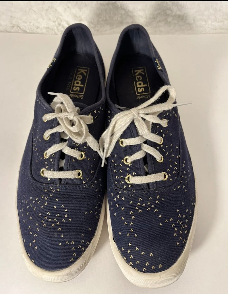 Keds Ortholite-90s Vintage, Navy/Gold, Canvas, Lace Up Shoes. Size-8 image 1