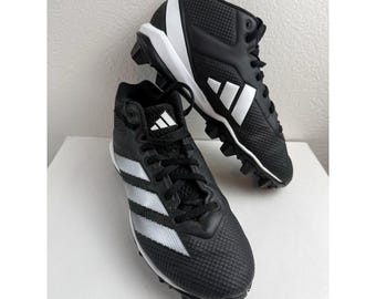 Botas de fútbol Adidas-Adizero Impact .2 de goma moldeada negra y blanca para niños, talla 3