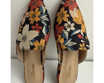 Tilocow-Women's, Floral Pattern, Pointed Toe, Flat, Slip On, Loafer, Mules. Sz-6