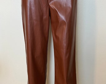 Cuir végétalien - Vintage des années 90/2000, brun rouille, jambe droite, pantalon. Taille-L