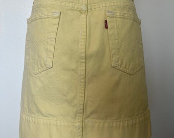 Levi’s-70’s/80’s Vintage, Yellow, Made In USA, Denim, Mini Skirt. Size-9 Jr.