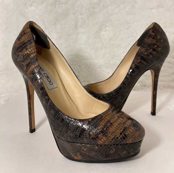 Jimmy Choo-Y2K, Brown, Lizard Embossed, Anthracit… - image 1