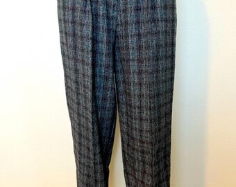 vintage des années 60/70-Plissé, Laine, Plaid, Taille haute, Made In USA, Pantalon. Taille-11/12