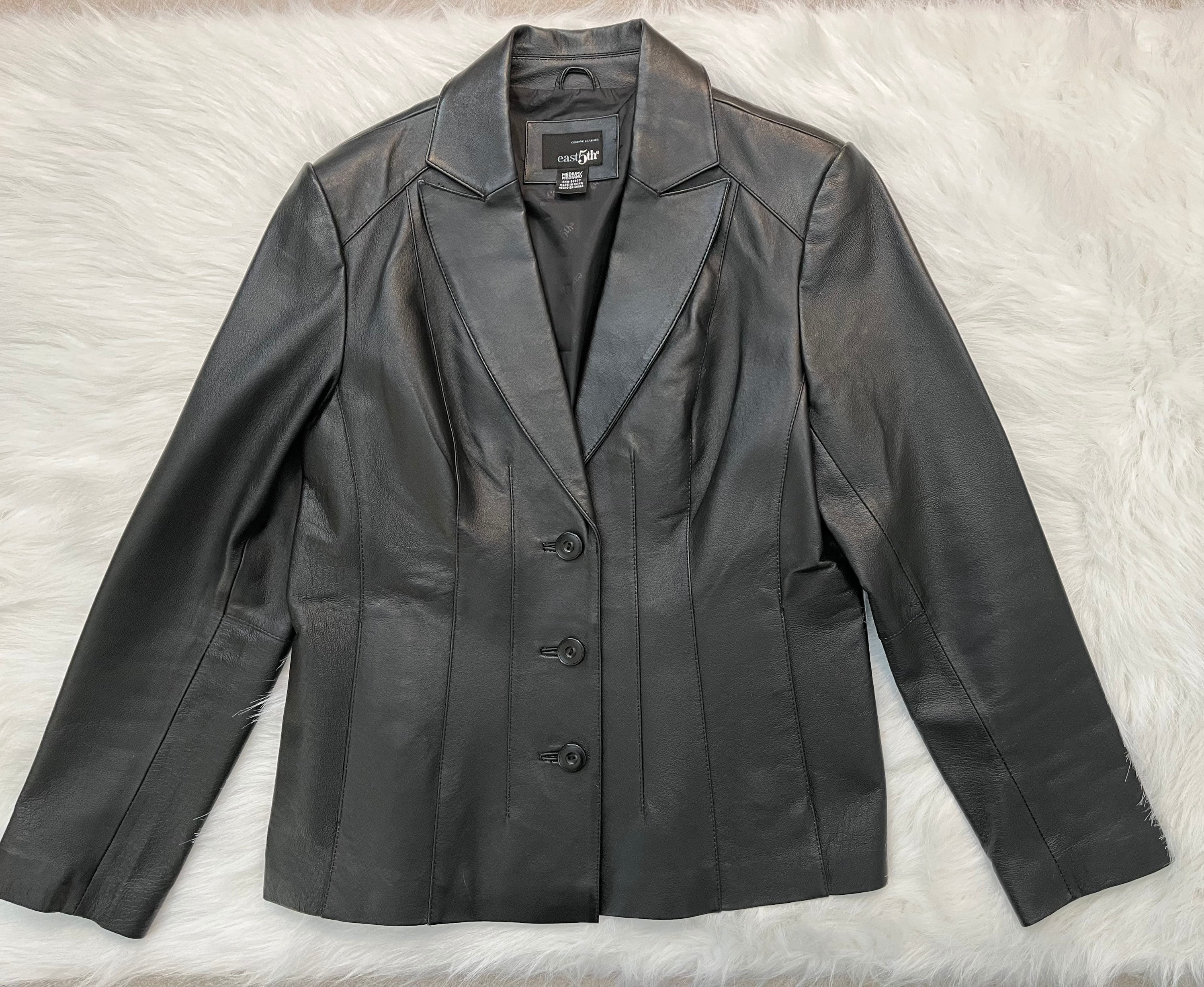 East 5th-y2k Vintage, Black, Leather, Button Up, Jacquard East 5th-y2k Vintage, Black, Leather, Button Up, Jacquard