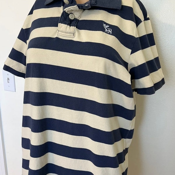 Abercrombie & Fitch-80’s/90’s Vintage, Men’s/Unisex, Navy/Yellow, Striped, Rugby/Polo Shirt. Size-M