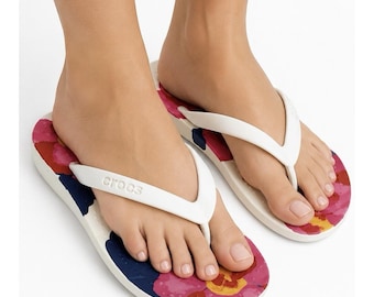 Croc Floral Flip Flops Sandals Womens 6 Comfort Lightweight Summer Beach Pool