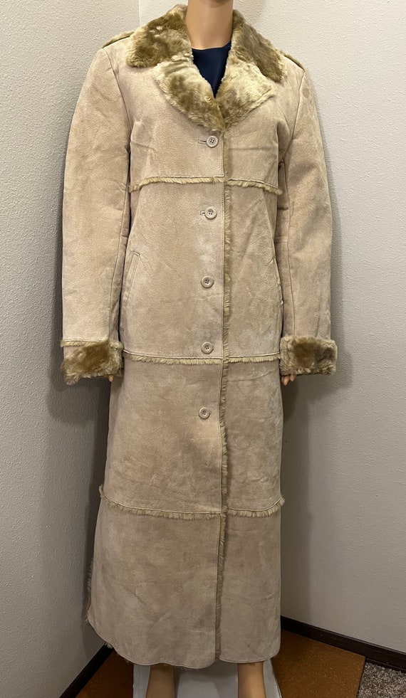 Brandon Thomas 90s Vintage Beige Long Leather Suede faux Fur Jacket. Size l Etsy