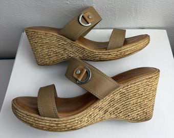 Italienska Skomakare Bruna Läder Espadrill Kilklack Platå Slip-On Sandaler Storlek 10 M