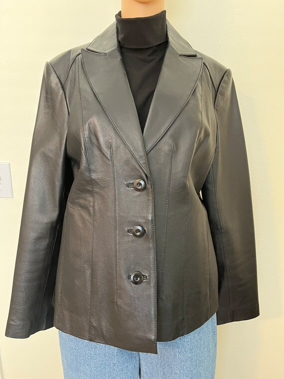 East 5th y2k Vintage Black Leather Button Up Jacquard Lined Jacket. Size m Etsy UK