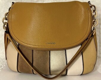 Calvin Klein-Lynn Hobo, Camel/Earth Tone, Pebbled Leather, Suede Shoulder Bag