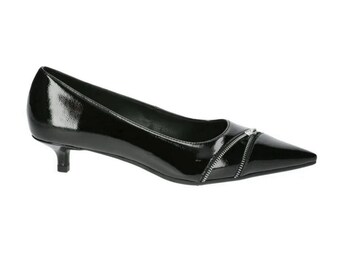 No Boundaries Womens Black Patent Leather Zip Kitten Heels Pointed Toe Size 6