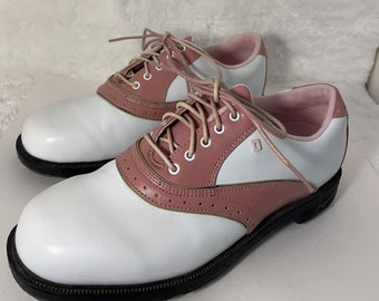 Dexter Golf Nantucket-Scarpe da golf da sella vintage, rosa/bianche, anni '50/'60. Taglia-8M