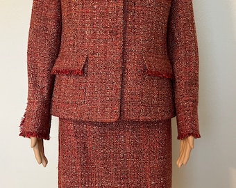 Alfani-80’s/90’s Vintage, Burnt Orange, Tweed, 2 Piece Jacket/Skirt, Suit Set. Size-10