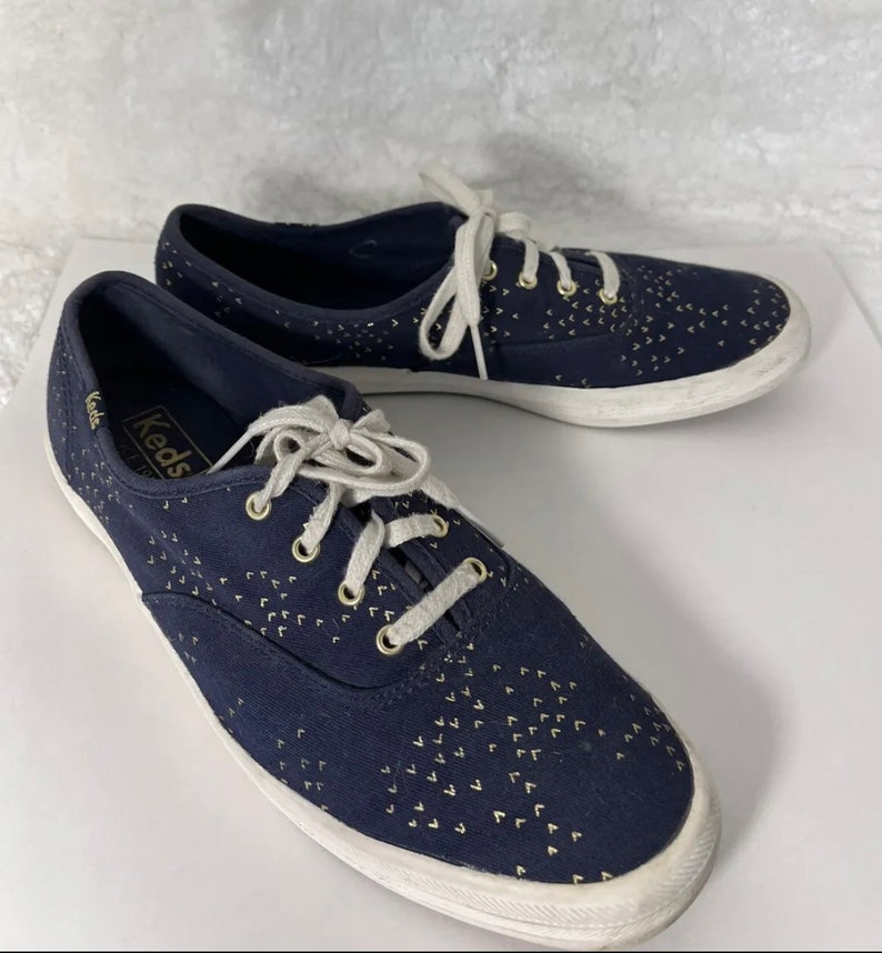 Keds Ortholite-90s Vintage, Navy/Gold, Canvas, Lace Up Shoes. Size-8 image 2