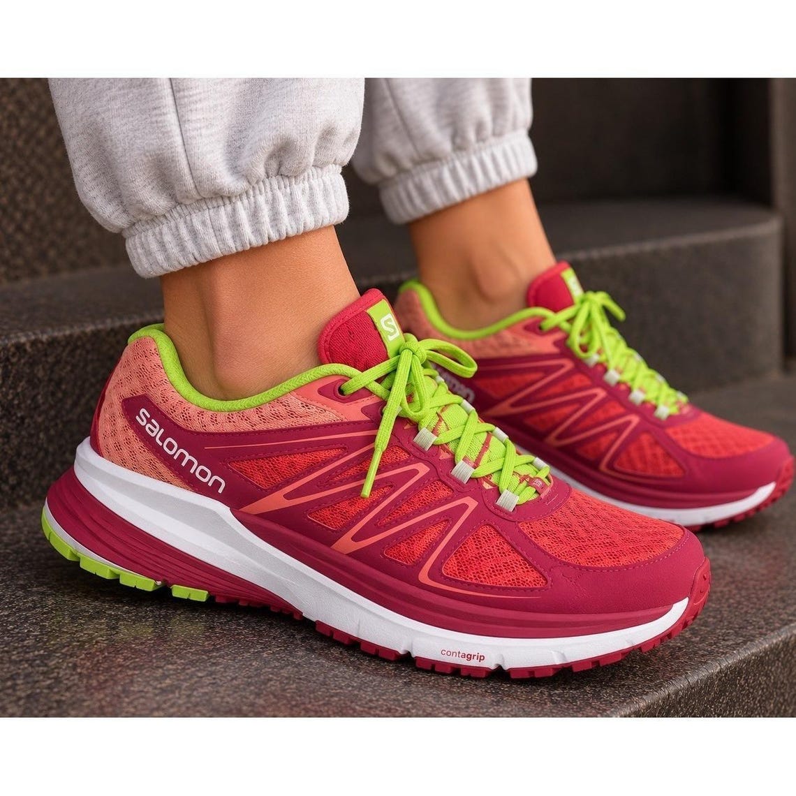 Salomon Sense Womens Contragrip Pulse Trail Chunky Sneakers 7.5 Pink Green Mesh, foto 1 de 5