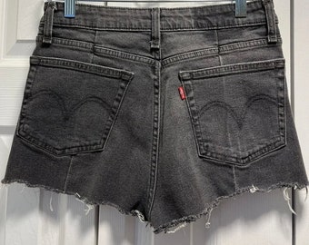 Levi’s-Altered 721, Charcoal, High Rise/Waist, Slit Side, Cut Off Shorts. Sz-28