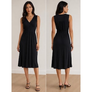 Joie Black Soft Luxe Drapey Pleated Empire Waist Midi Dress Size XS Minimalist image 1