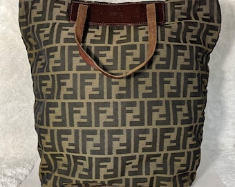 Fendi-authentic, 90's Vintage, Zucca, FF Logo, Canvas, Medium