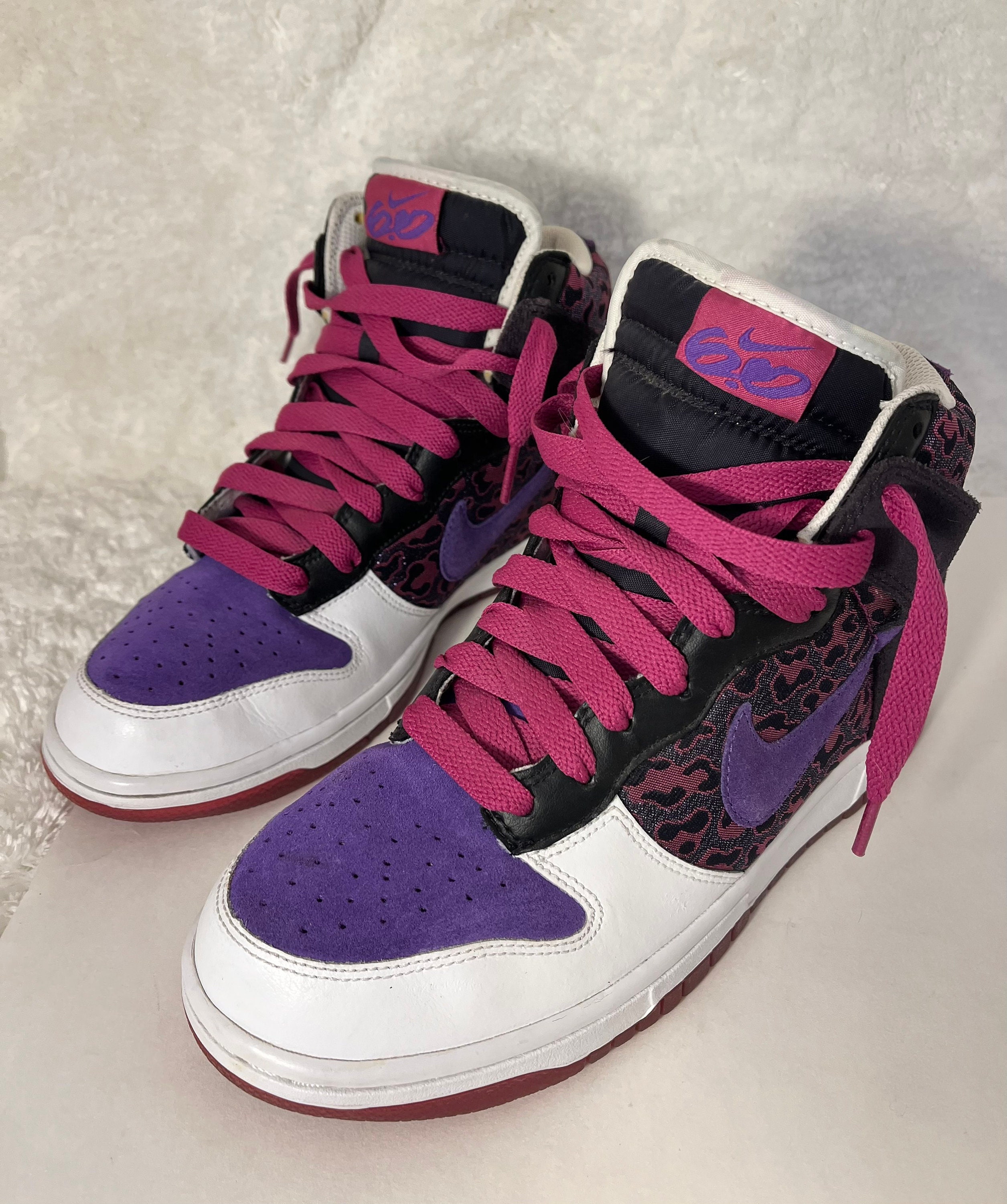Nike Dunk-vintage, High 6.0, Womens, Purple/white/pink, Leopard