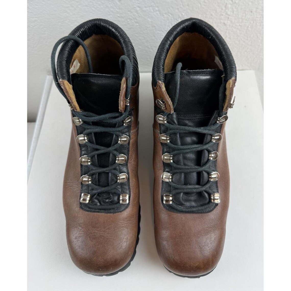 Larks Womens 70s Vintage Lace Up Lug Sole Ankle Boots 6.5M Brown Leather Spain, foto 3 di 5