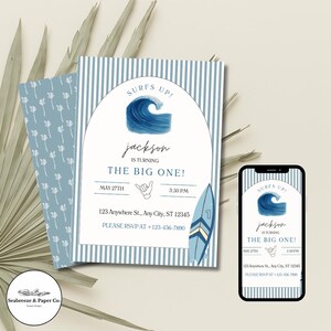 The Big One First Birthday Invitation Template | Editable Surf Beach Party Invite | 1st Birthday | Instant Download | Vintage Surf Theme