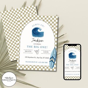 The Big One First Birthday Invitation Template | Editable Surf Beach Party Invite | 1st Birthday | Instant Download | Trendy Surf Theme