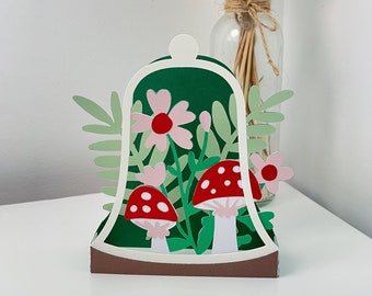 Cute Mushroom Terrarium Pop-Up Card | 3D Handmade Greeting Card | Fungi Flower Card | Thank you, Birthday Card | Any Occasion Floral Cards