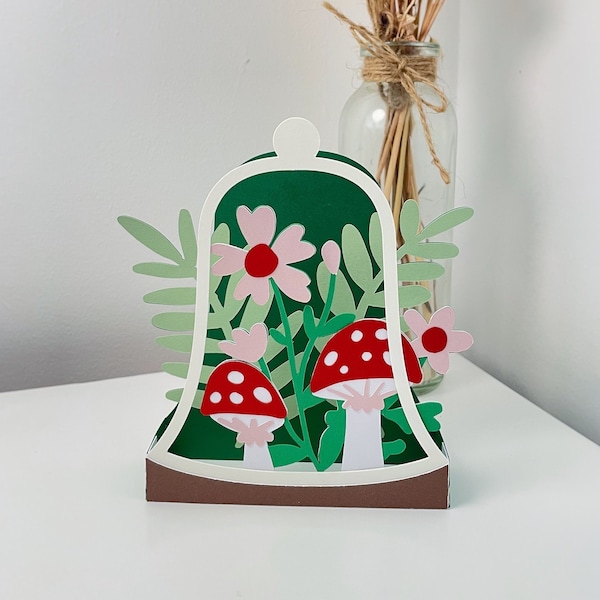 Cute Mushroom Terrarium Pop-Up Card | 3D Handmade Greeting Card | Fungi Flower Card | Thank you, Birthday Card | Any Occasion Floral Cards
