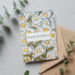 Floral Daisy Happy Birthday A5 Greetings Card, Cards for her, Birthday Card for Mother, Birthday card for friend, Birthday Card for Sister image 2