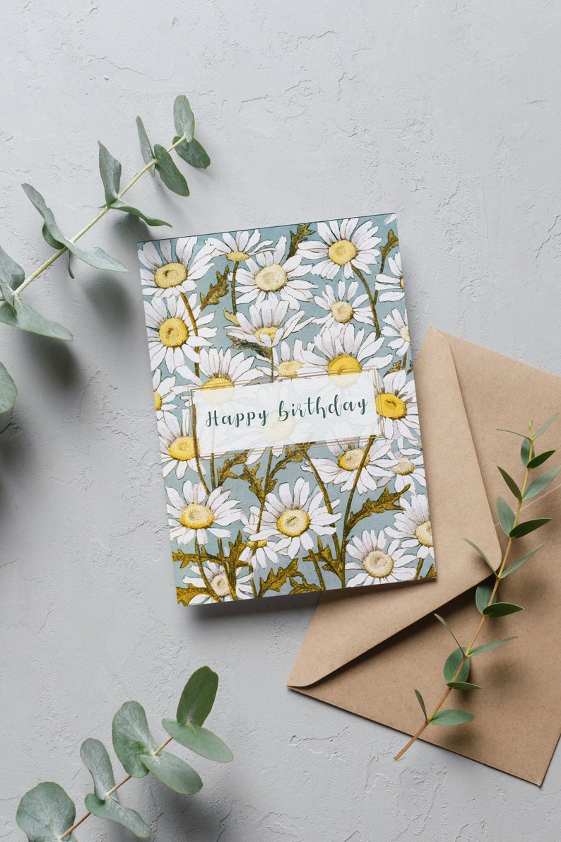 Floral Daisy Happy Birthday A5 Greetings Card, Cards for her, Birthday Card for Mother, Birthday card for friend, Birthday Card for Sister image 2