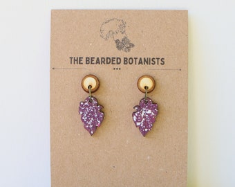 Begonia leaf drop earrings - hand painted laser cut earrings