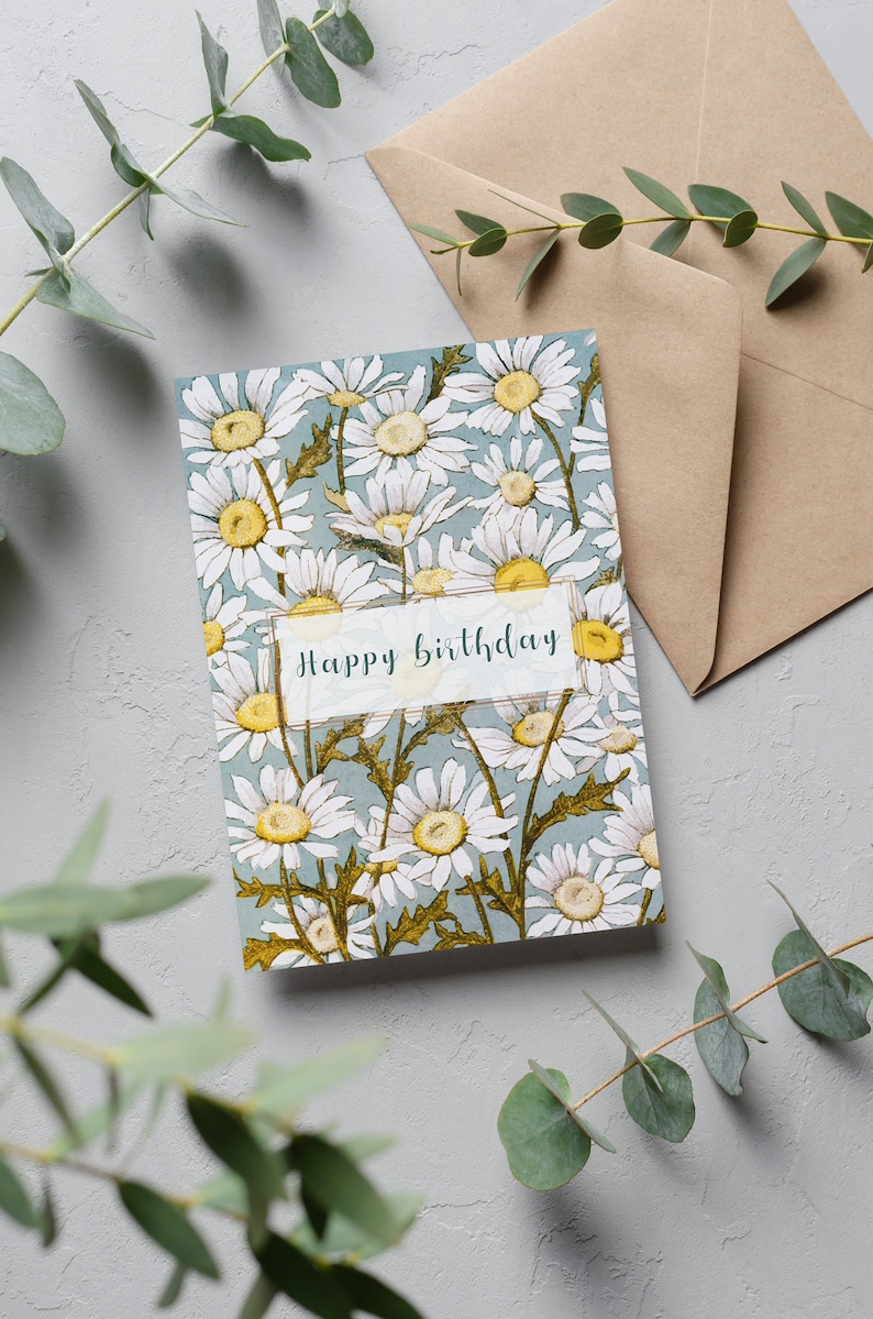 Floral Daisy Happy Birthday A5 Greetings Card, Cards for her, Birthday Card for Mother, Birthday card for friend, Birthday Card for Sister image 1