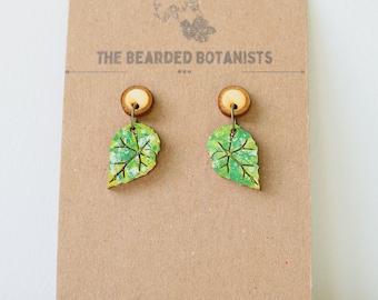 Begonia leaf drop earrings - hand painted laser cut earrings