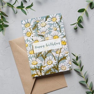 Floral Daisy Happy Birthday A5 Greetings Card, Cards for her, Birthday Card for Mother, Birthday card for friend, Birthday Card for Sister image 4