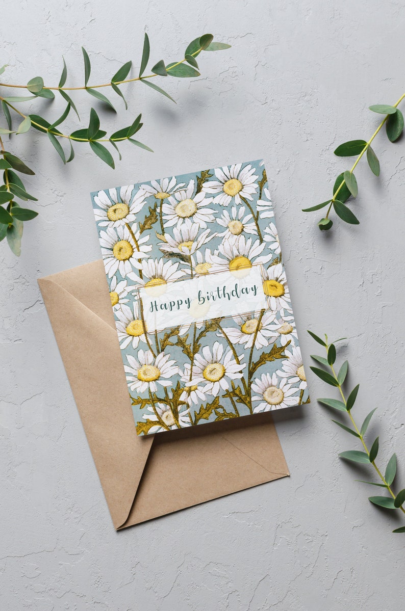 Floral Daisy Happy Birthday A5 Greetings Card, Cards for her, Birthday Card for Mother, Birthday card for friend, Birthday Card for Sister image 4