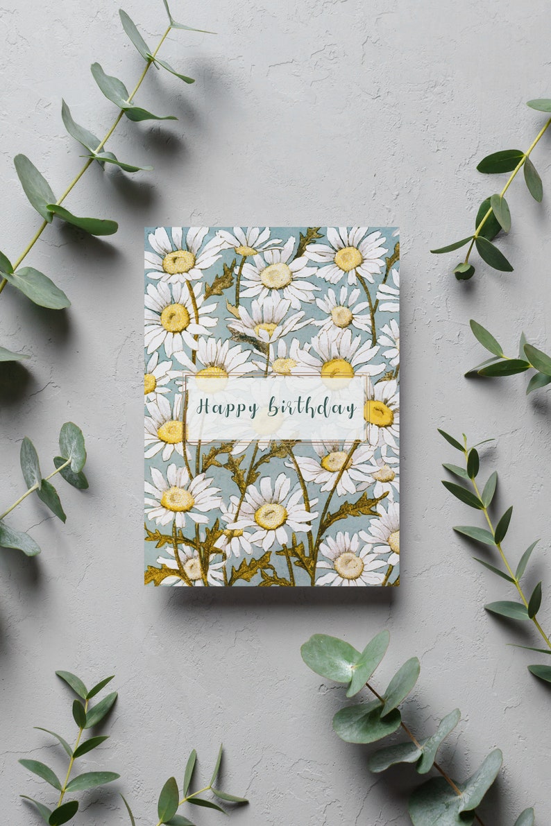 Floral Daisy Happy Birthday A5 Greetings Card, Cards for her, Birthday Card for Mother, Birthday card for friend, Birthday Card for Sister image 3